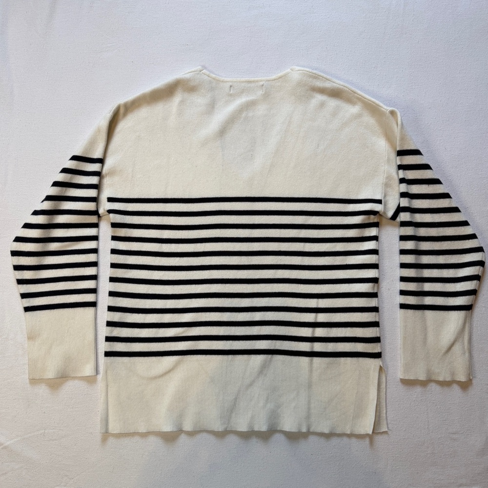 Mango Striped V-Neck Sweater Long Sleeve Cream & Black Stripe XS - Picture 3 of 12